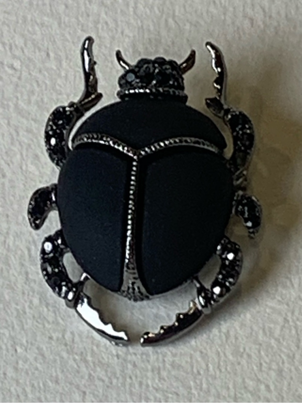 Matte Black Scarab Beetle Brooch Gunmetal